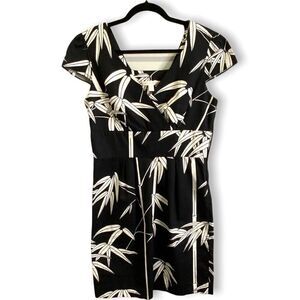 TORI RICHARD 100% Cotton Textured Sateen Black/White Tropical Print Made in USA